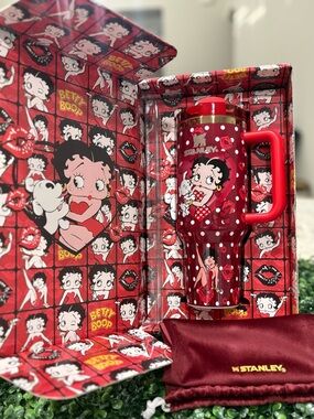 Customized Stanley Red and White Betty Boop Travel Mug with Red Handle